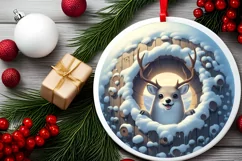 Deer Smiling Round Ornament Sublimation PNG Product Image 1