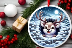 Digital Painting Snow Made Wall Deer Round Ornament Product Image 2