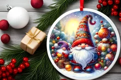 Colorfull Watercollor Gnome Round Ornament Christmas PNG Product Image 2