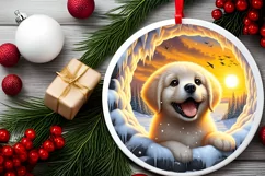 Digital Painting Snow Made Wall Puppy Round Ornament Product Image 2