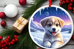 Digital Painting Snow Made Wall Puppy Round Ornament Product Image 2