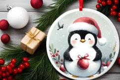 Penguin Christmas Round Ornament Sublimation PNG Product Image 2