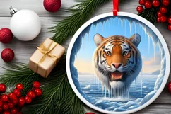 Melting Icy Wall Tiger Round Ornament PNG Product Image 1
