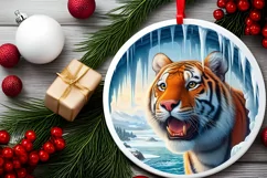 Digital Painting Melting Ice Wall Tiger Round Ornament Product Image 2