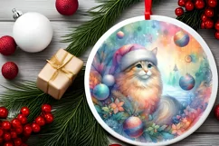 Colorful Pastel Watercolor Christmas Cat Ornament PNG Product Image 2