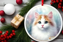 Colorfull Pastel Watercollor Cat Round Ornament Christmas Product Image 2