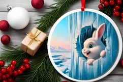 Smiling Bunny Icy Wall Round Ornament PNG Product Image 2