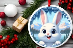 Digital Painting Icy Wall Bunny Round Ornament Christmas PNG Product Image 2