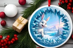 Digital Painting Icy Wall Bunny Round Ornament Christmas PNG Product Image 1