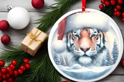 3D Winter Tiger Portrait with Santa Hat PNG Product Image 2