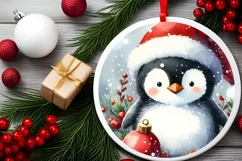 Penguin Christmas Round Ornament Sublimation PNG Product Image 2