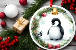 Penguin Christmas Round Ornament Sublimation PNG Product Image 2