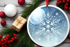 Snowflake Christmas Round Ornament Sublimation PNG Product Image 2