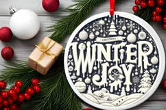 Winter Joy Round Ornament Sublimation PNG Product Image 2