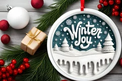 Winter Joy Round Ornament Sublimation PNG Product Image 2