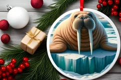 Digital Painting Icy Wall Walrus Round Ornament Christmas Product Image 1