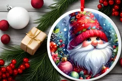 Gnome Christmas Round Ornament Sublimation PNG Product Image 2