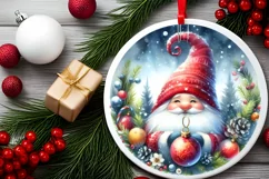 Gnome Christmas Round Ornament Sublimation PNG Product Image 2