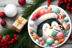 Christmas Penguin Round Decor Sublimation Clipart PNG Product Image 1