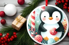 Colorfull Pastell Watercollor Penguin Round Ornament Product Image 2