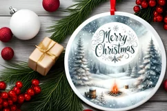 Watercolor Winter Scene Merry Christmas Ornament Sublimation Product Image 2