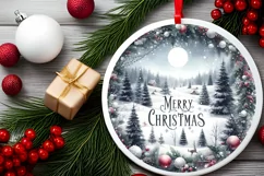 Watercolor Winter Scene Merry Christmas Ornament Sublimation Product Image 2