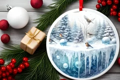 Winter Scene with Birds Round Ornament Sublimation PNG Product Image 2