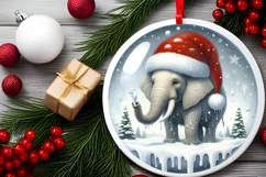 Watercolor Pastell 3d Round Elephant Portrait Christmas PNG Product Image 2