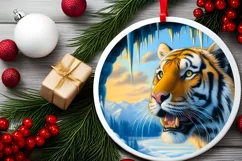Pastell Digital Painting Icy Wall Tiger Round Ornament Product Image 1