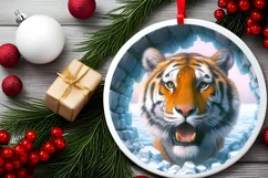 Tiger in Icy Wall Round Ornament Sublimation PNG Product Image 2