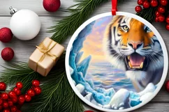 Pastell Digital Painting Icy Wall Tiger Round Ornament Product Image 1