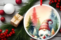 Colorful Christmas Gnome Round Ornament Sublimation PNG Product Image 2