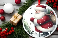 Watercolor Christmas Santa Ornament Sublimation PNG Product Image 2