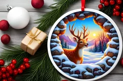 Digital Painting Snow Made Wall Deer Round Ornament Product Image 2