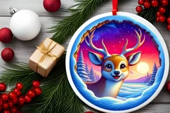 Digital Painting Snow Made Wall Deer Round Ornament Product Image 1