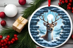 Deer Smiling Round Ornament Sublimation PNG Product Image 2