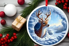 Deer Smiling Round Ornament Sublimation PNG Product Image 1