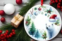 Winter Polar Bear Round Ornament Sublimation PNG Product Image 2