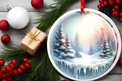 Pastel Winter Scene with Flowers Ornament Product Image 2