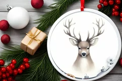 santa with rein deer round ornament sublimation png Product Image 2