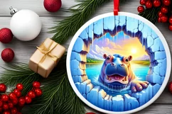 Hippo in Melting Ice Wall Round Ornament Sublimation PNG Product Image 2