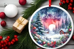 a vibrant watercolor winter scene merry christmas ornament Product Image 2