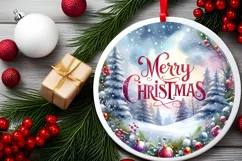 a vibrant watercolor winter scene merry christmas ornament Product Image 2