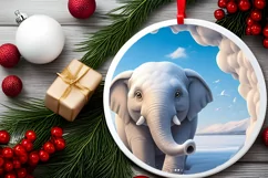 Elephant Smiling Round Ornament Sublimation PNG Product Image 1