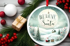 a very simple pastel winter scene believe in santa ornament Product Image 2