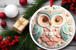 Christmas Owl Round Ornament PNG Product Image 2