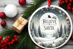 Winter Scene with Santa and Believe Round Ornament Product Image 2