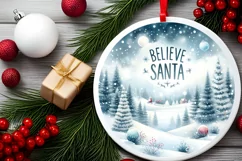 Winter Scene with Santa and Believe Round Ornament Product Image 2
