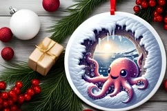 Octopus Smiling Round Ornament Sublimation PNG Product Image 2