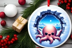 Octopus Smiling Round Ornament Sublimation PNG Product Image 1